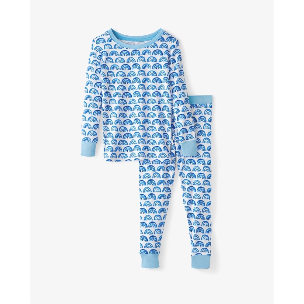 Little Sleepies Blue Rainbows Bamboo Pajamas 3 Pc Set 9/10 LS SS Tops Pants